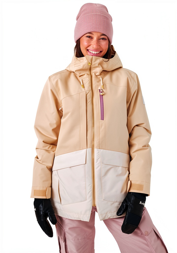 Roxy Womens Ski Jacket in Desert Combo color on mountain slope