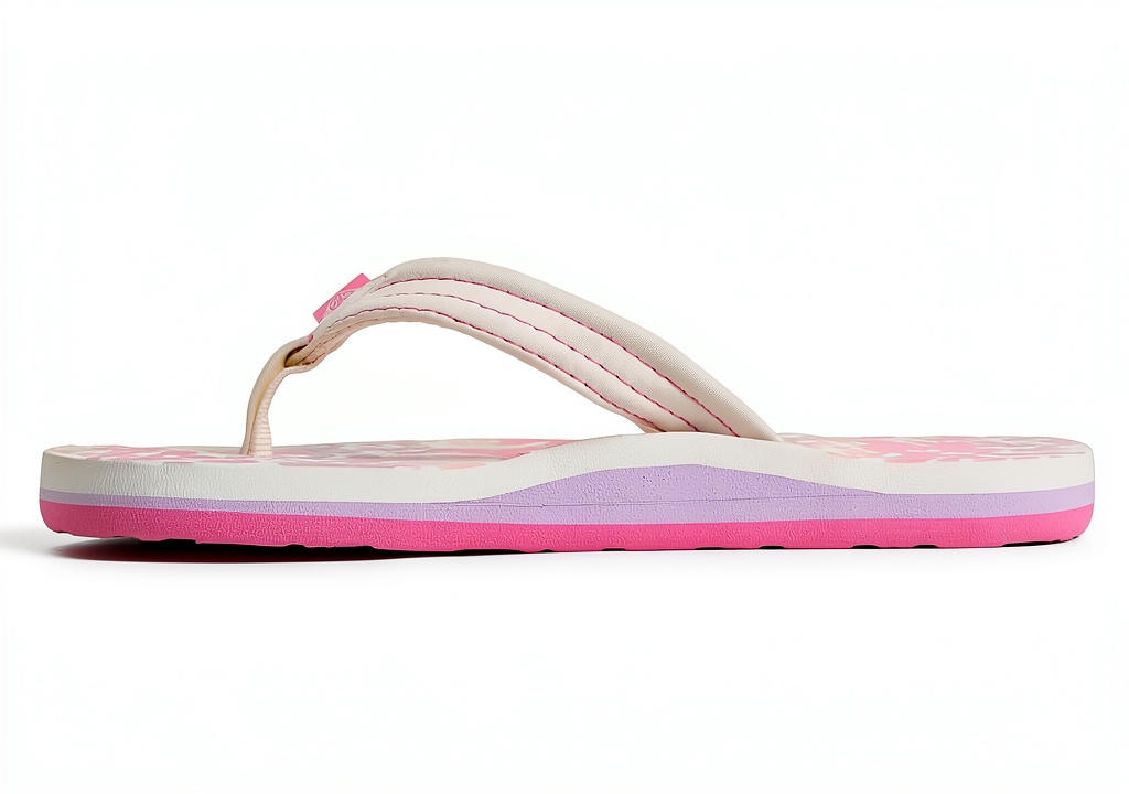 Roxy girls sandals in cream color on a sandy beach
