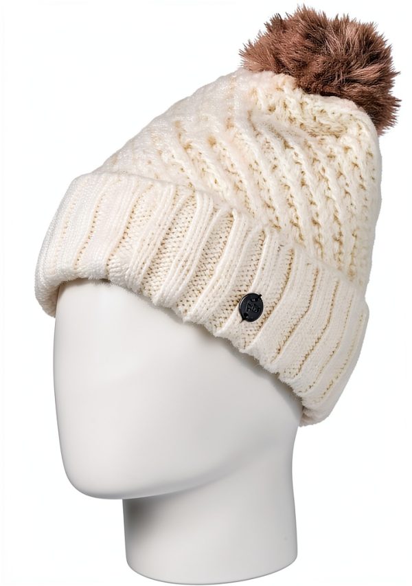 Roxy Womens Beanie Acrylic Cable Knit Faux Fur Pom-3