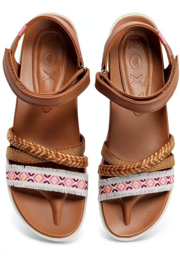 Roxy Girls Sandals Woven Straps Sturdy Sole Flip Flop-4