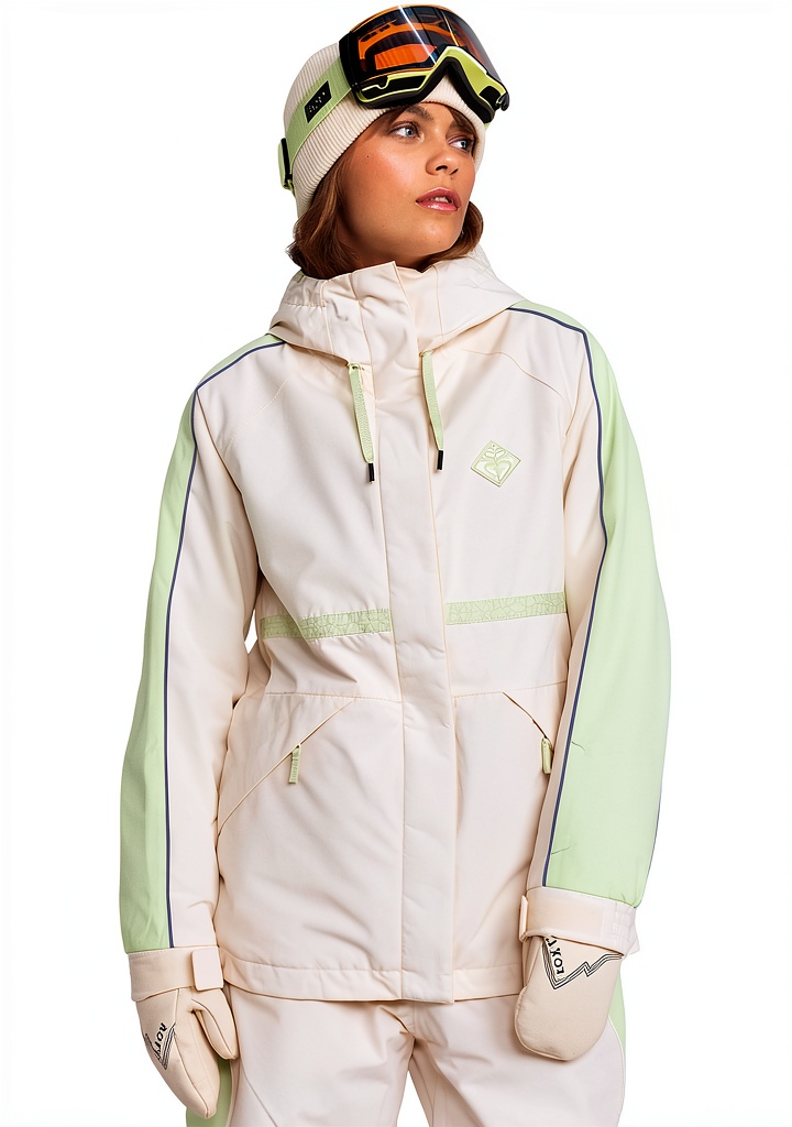 Roxy High Ridge Hoodie Jacket in Cream color on a mountain background